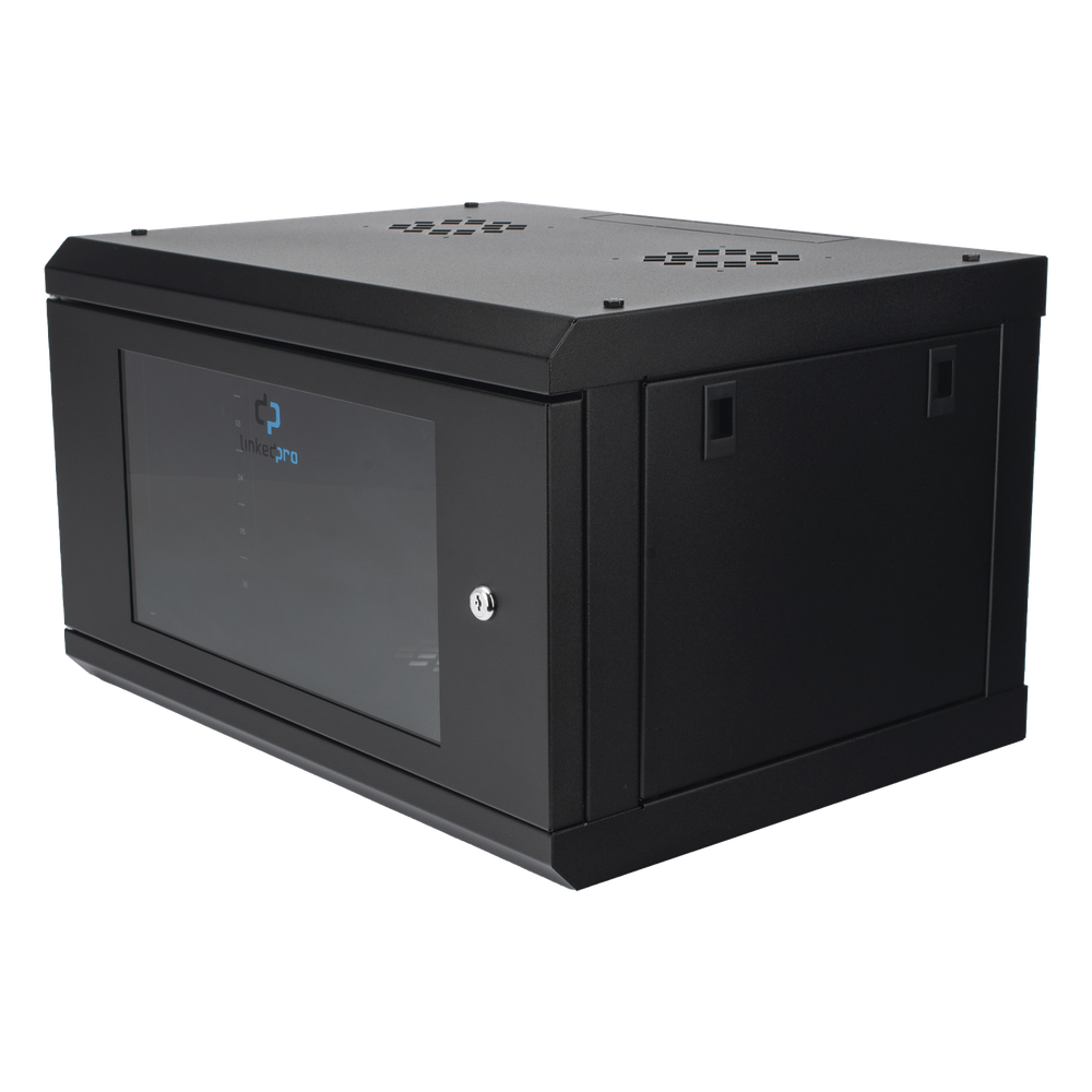 Gabinete de Pared con Puerta de Cristal Templado, 455mm de Profundidad, 6U Rack de 19'', Acero Reforzado