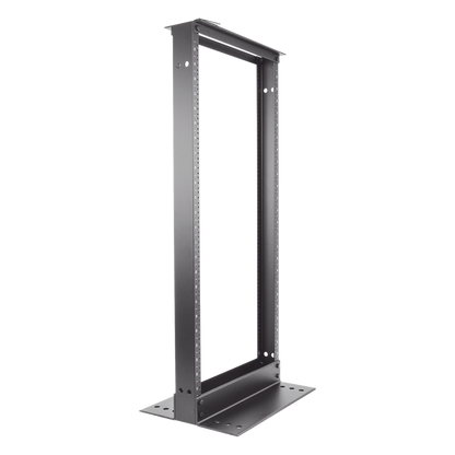Rack de Dos Postes Estándar de 19 in, Rieles Numerados y Roscados #12-24, Fabricado en Aluminio, 24 Unidades de Rack, Color Negro