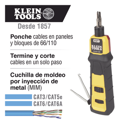 Herramienta Ponchadora de Impacto con Cuchilla para Paneles y Bloques de 66/110. Termina y Corta Cables CAT3, CAT5e y CAT6/6A en 1 paso