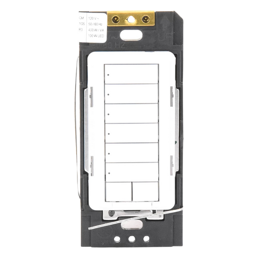 Teclado híbrido C•L de 6 botones con subir/bajar y atenuador integrado de 450 W (100 W en LED/CFL), requiere neutro, para sistema RadioRA 2, color