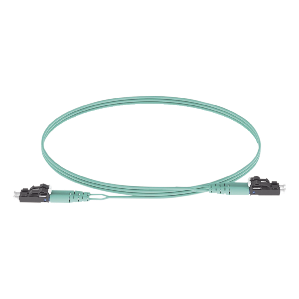 Jumper de Fibra Optica Multimodo 50/125 OM3, LC-LC Duplex, OFNR (Riser), Color Aqua, 5 Metros (16.40 Pies)