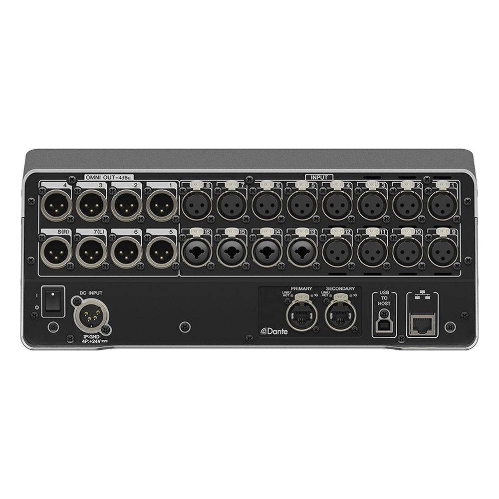 Mezcladora digital para grabación o en vivo 16 x 8 pantalla tactil 9" con puertos Dante incorporado