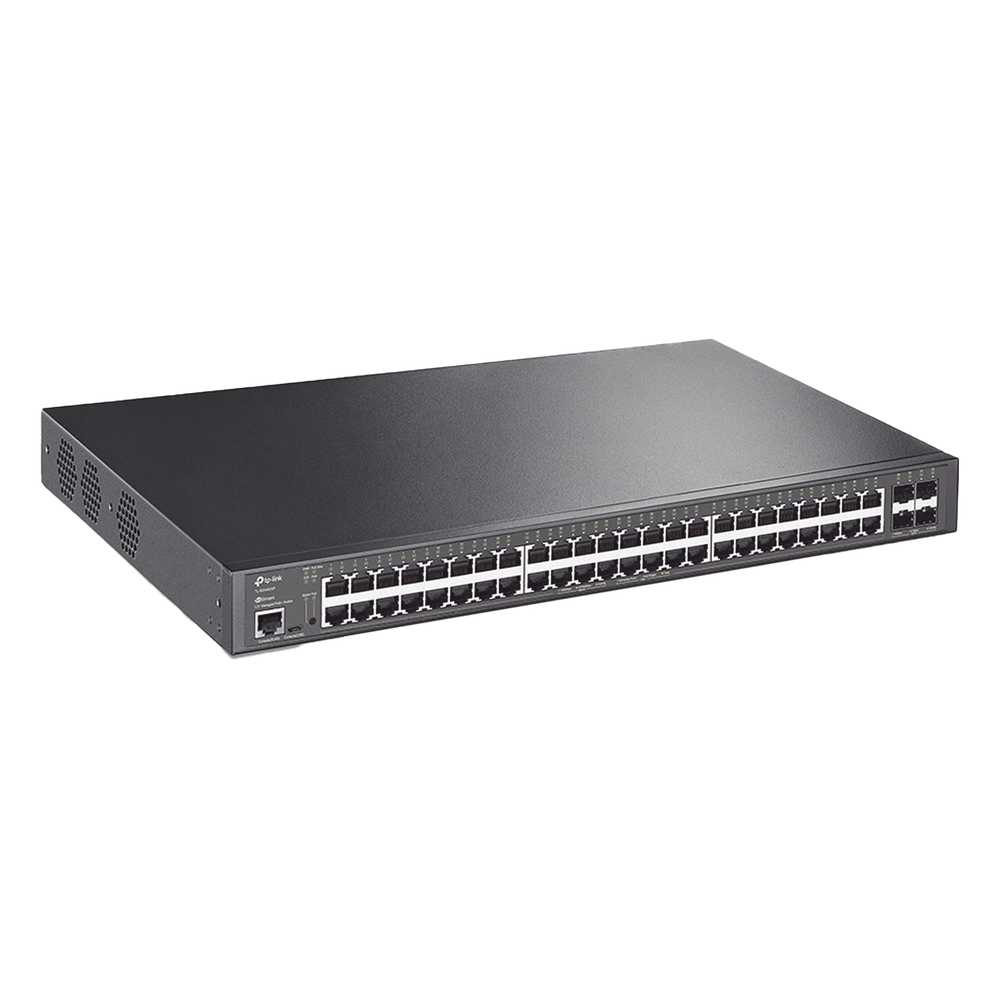 Switch L2+ Omada PoE+ / 48 Puertos PoE+ 10/100/1000 Mbps / 4 Puertos SFP+ 10G / 2 Puertos Consola (RJ45 y microUSB) / Administración Centralizada