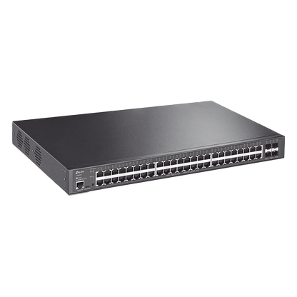 Switch L2+ Omada PoE+ / 48 Puertos PoE+ 10/100/1000 Mbps / 4 Puertos SFP+ 10G / 2 Puertos Consola (RJ45 y microUSB) / Administración Centralizada
