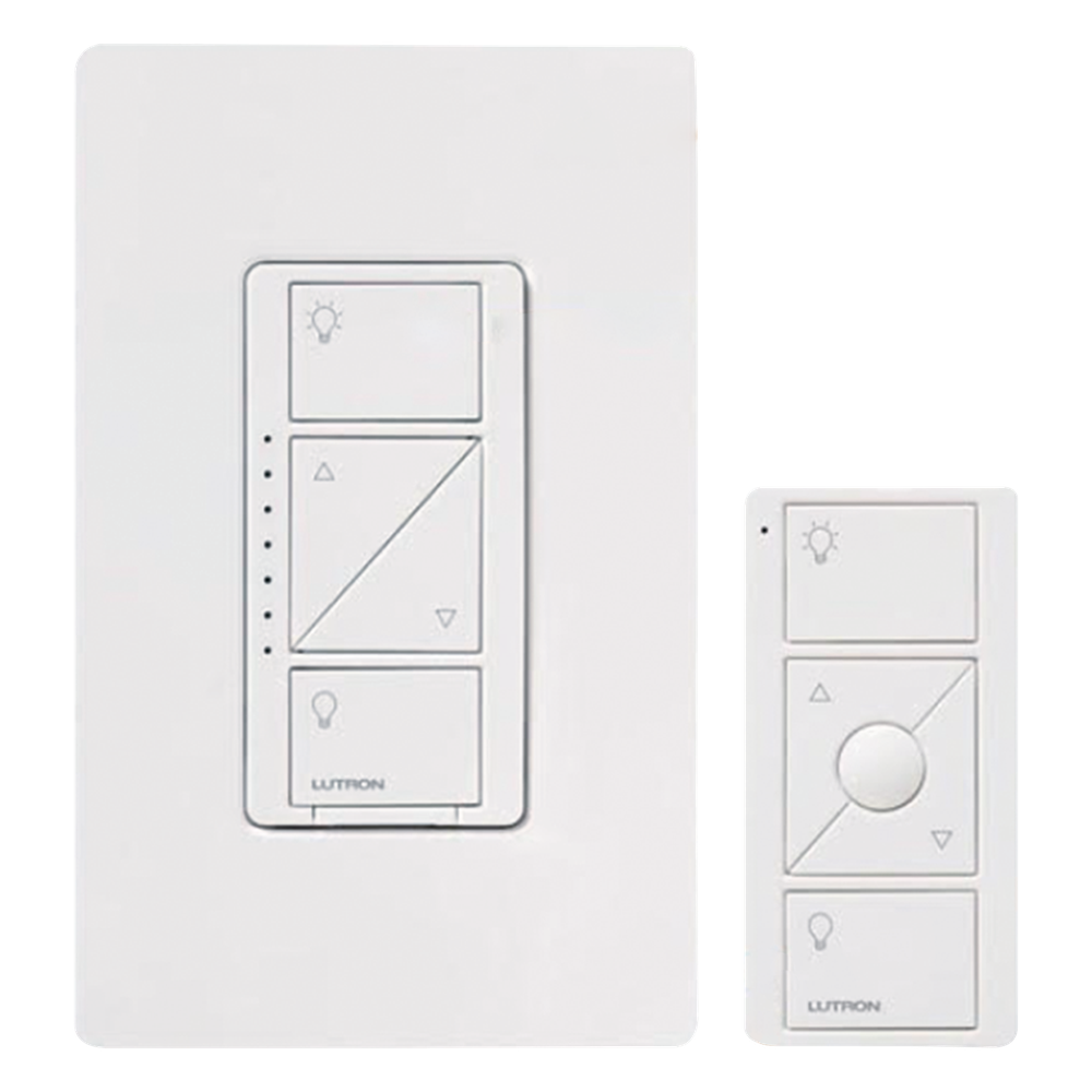 Kit de atenuador de pared inteligente sin cable neutro con control remoto Pico y placa Claro, 600 W incandescente/halógeno o 150 W LED atenuable