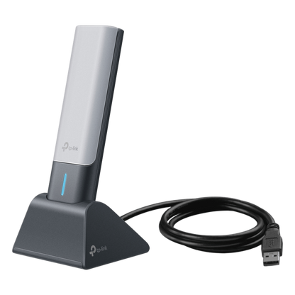 Adaptador USB Wireless Wi-Fi 6 / AX3000 (2402 Mbps + 574 Mbps) / Antenas de Alta Ganancia / USB 3.0 / Baja Latencia Gaming / WPA3 / Cuna Desmontable