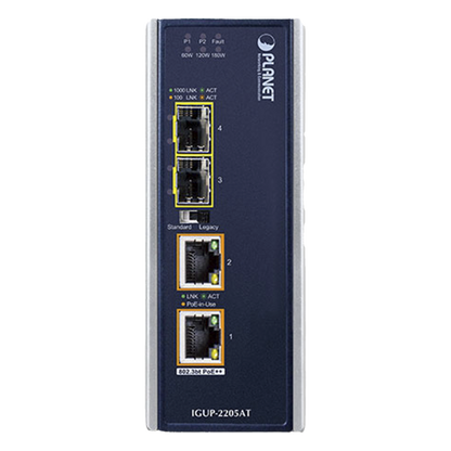 Convertidor de Medios Industrial de 2 Puertos SFP 100/1000X a 2 Puertos RJ45 10/100/1000T 802.3bt PoE++