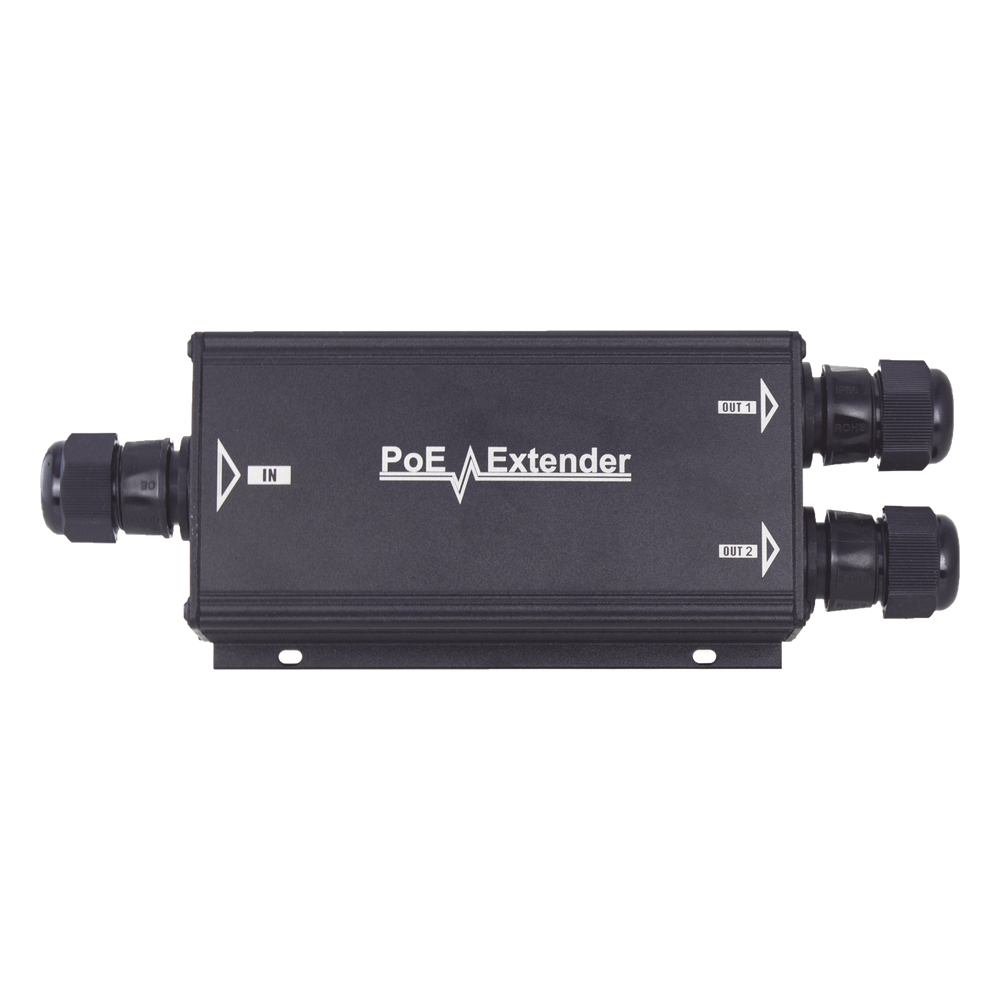 Extensor PoE/ 100 Metros / Intemperie (IP66) / 60 Watts / 1 puerto @ 2 salidas a 30 W / No requiere fuente de alimentación adicional