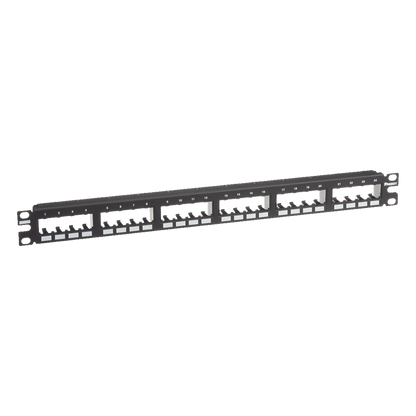 Panel de Parcheo Modular Mini-Com (Sin Conectores), Plano de Instalación al Ras, Sin Blindaje, de 24 Puertos, 1UR