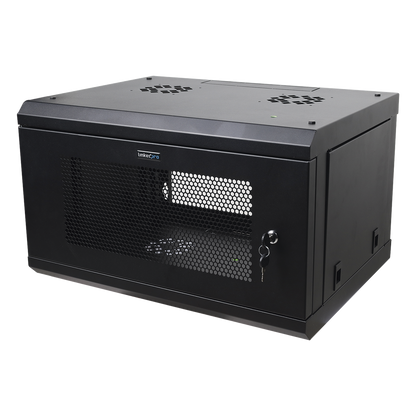 Gabinete de Pared de 6U con Puerta Perforada, 455 mm de Profundidad Total, Rack de 19'', Acero Reforzado Color Negro
