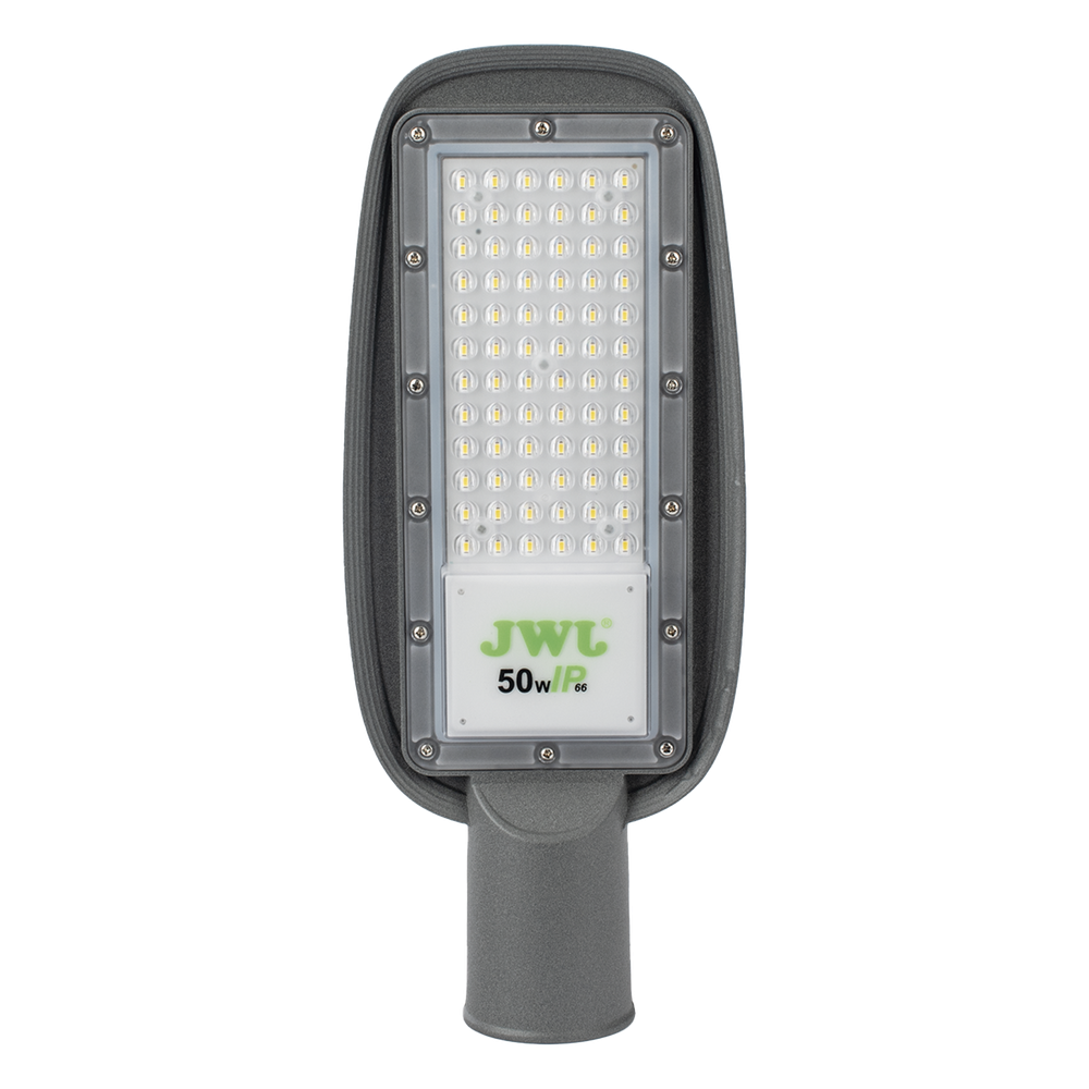Luminaria LED de 50 W/ 100 - 265 V CA ~50/60 Hz / Fotocelda / Color Blanco/ Dimensiones 160 x 390 x 78 mm / Ángulo de Luz 135°.