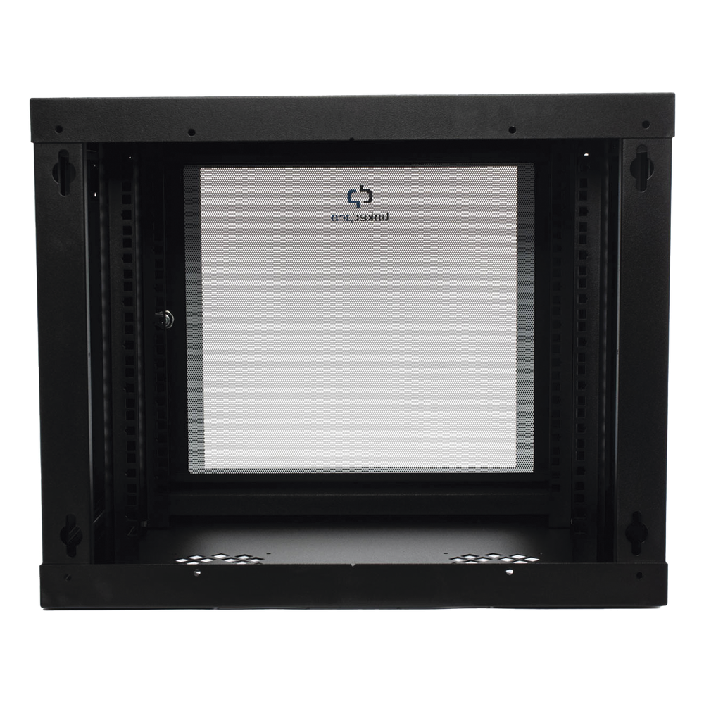 Gabinete de Pared de 9U con Puerta de Cristal Templado, 455 mm de Profundidad, Rack de 19'', Acero Reforzado Color Negro.
