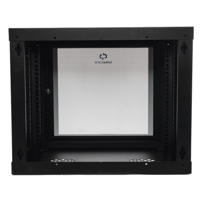 Gabinete de Pared de 9U con Puerta de Cristal Templado, 455 mm de Profundidad, Rack de 19'', Acero Reforzado Color Negro.