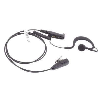 Micrófono-Audífono de Gancho Ergonómico / Cable con Resorte Reforzado con Kevlar / PTT de Solapa / Conector Multipin H02 para Hytera y Telox