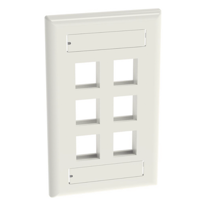 Placa de Pared Vertical, Salida Para 6 Puertos Keystone, Con Espacios Para Etiquetas, Color Blanco Mate