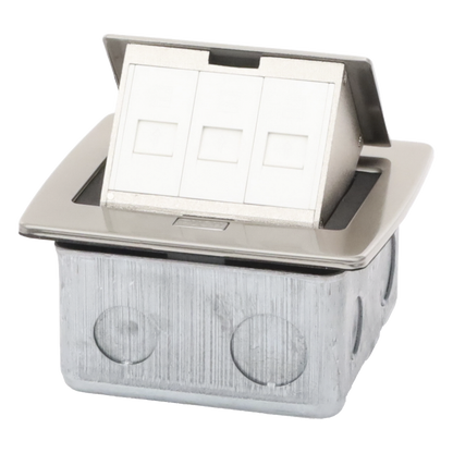 Mini Caja de Piso Rectangular para Datos y Conectores Tipo Keystone, Color y Material en Acero Inoxidable (3 Puertos) (11000-21202)