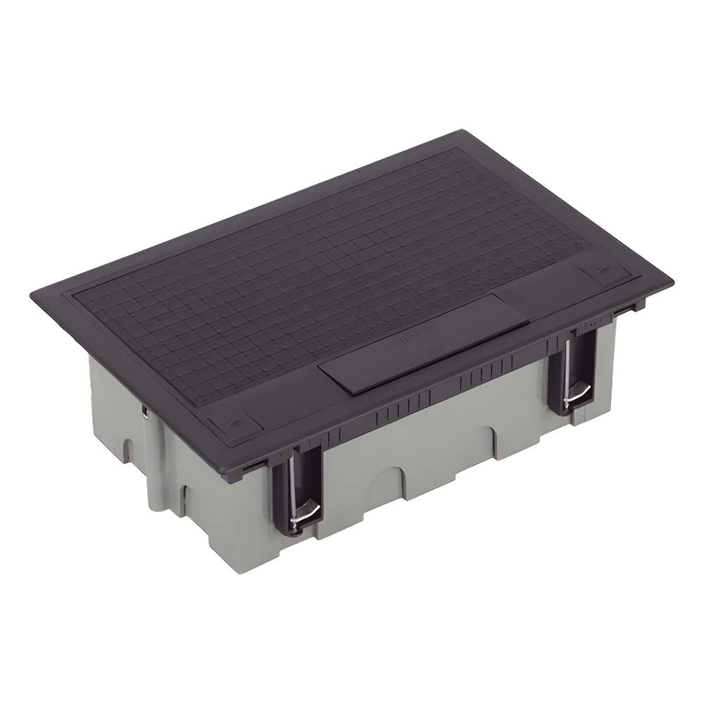 Caja Para Instalación en Piso Falso para Voz, Datos o Contactos Eléctricos / Capacidad para 4 Módulos / Espacio Embellecedor en la Tapa / Profundidad