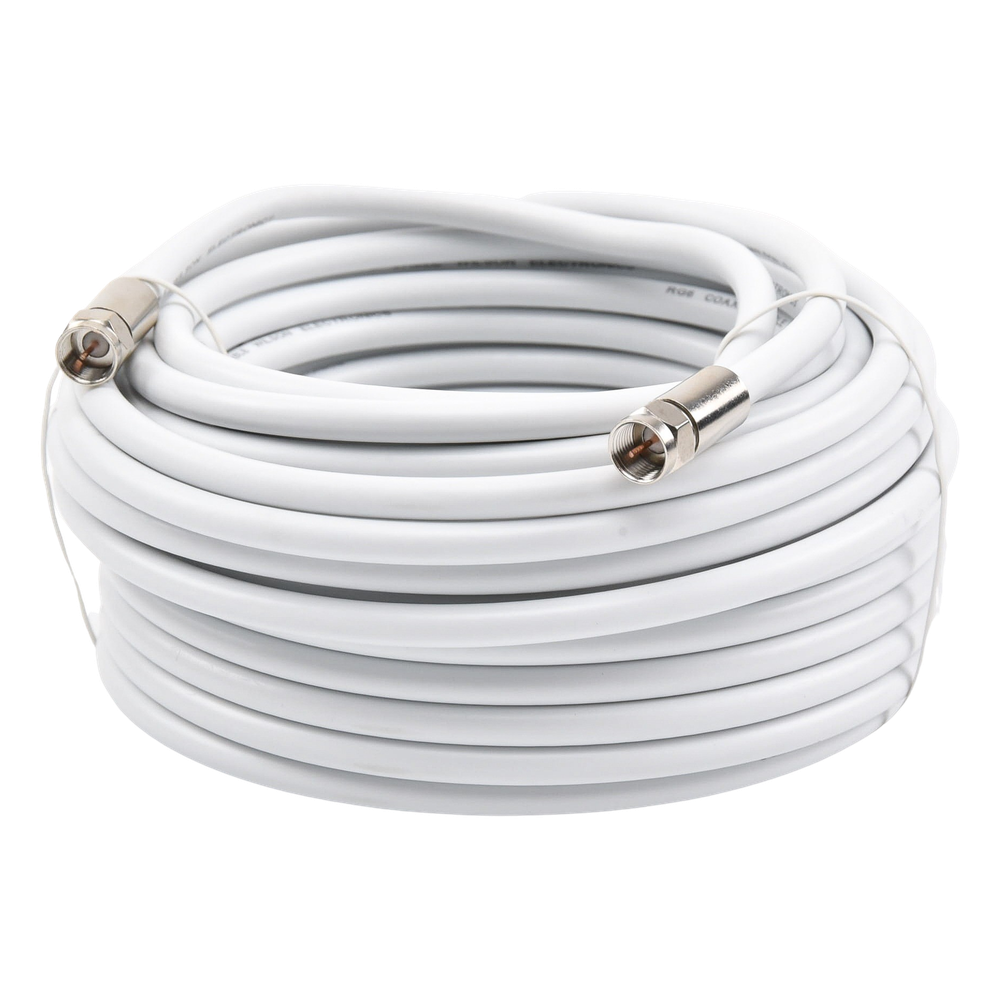 Jumper Coaxial con Cable Tipo RG-6 en Color Blanco de 15.24 Metros (50 Pies) de Longitud y Conectores F Macho en Ambos Extremos. 75 Ohm de Impedancia
