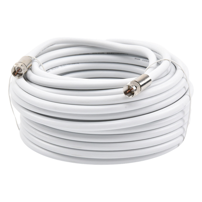 Jumper Coaxial con Cable Tipo RG-6 en Color Blanco de 15.24 Metros (50 Pies) de Longitud y Conectores F Macho en Ambos Extremos. 75 Ohm de Impedancia