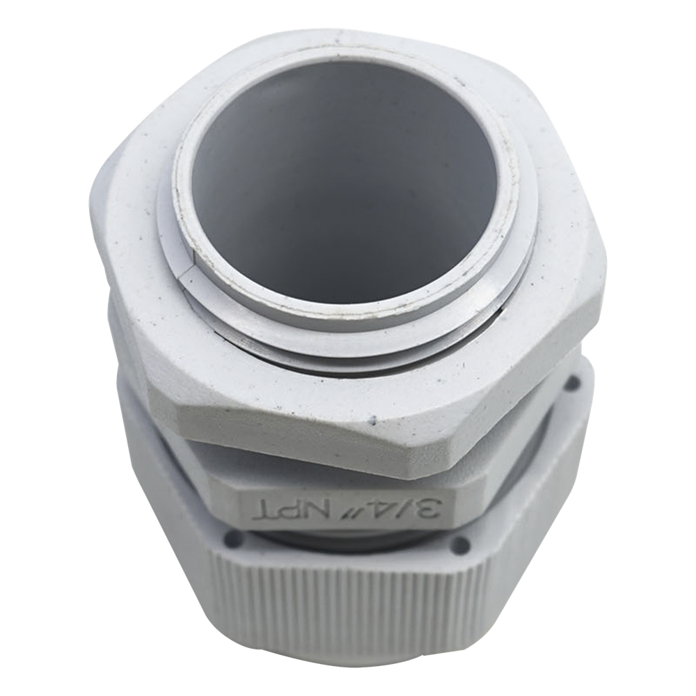 Conector Plástico Blanco Tipo Glándula para Rosca NPT 3/4"