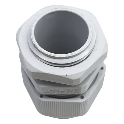 Conector Plástico Blanco Tipo Glándula para Rosca NPT 3/4"