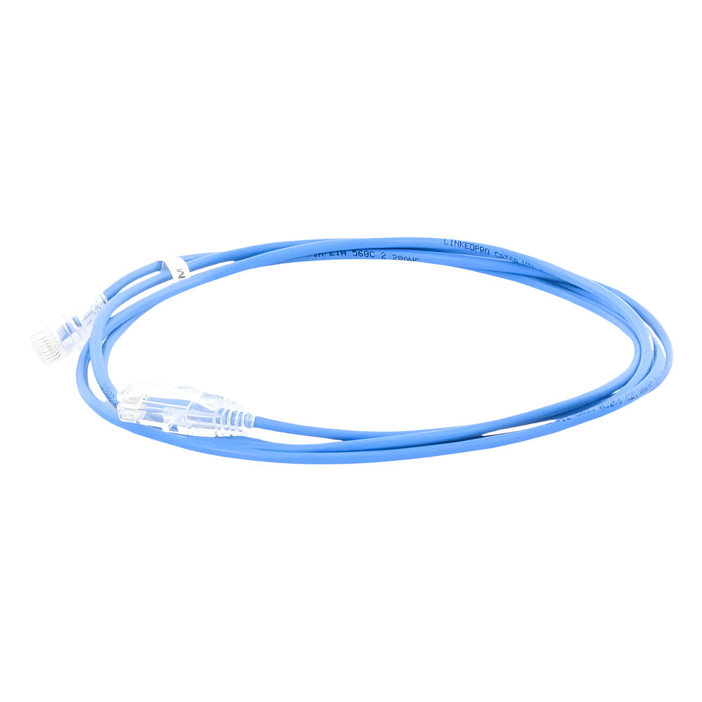 Cable de Parcheo Slim UTP Cat6A - 2 Metros (6.56 Pies) Azul, Diámetro Reducido (28 AWG)