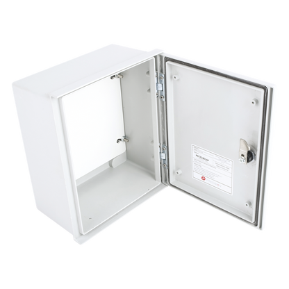 Gabinete de Poliéster IP65 Uso en Intemperie (250 x 300 x 140 mm) con Placa Trasera Interior de Plástico (Incluye Chapa y Llave).