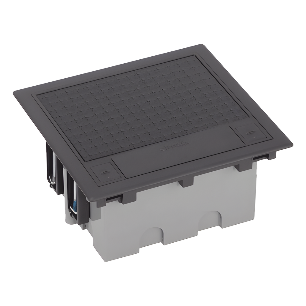 Caja Para Instalación en Piso Falso para Voz, Datos o Contactos Eléctricos / Capacidad para 2 Módulos / Espacio Embellecedor en la Tapa / Profundidad