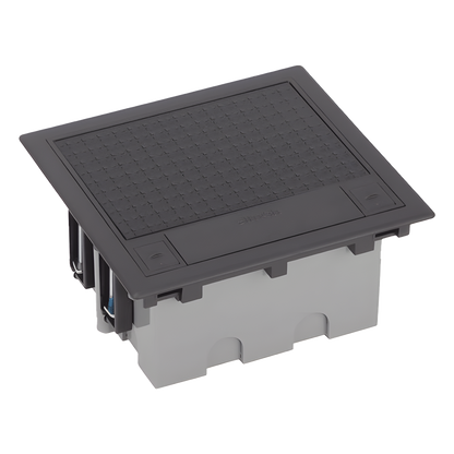 Caja Para Instalación en Piso Falso para Voz, Datos o Contactos Eléctricos / Capacidad para 2 Módulos / Espacio Embellecedor en la Tapa / Profundidad