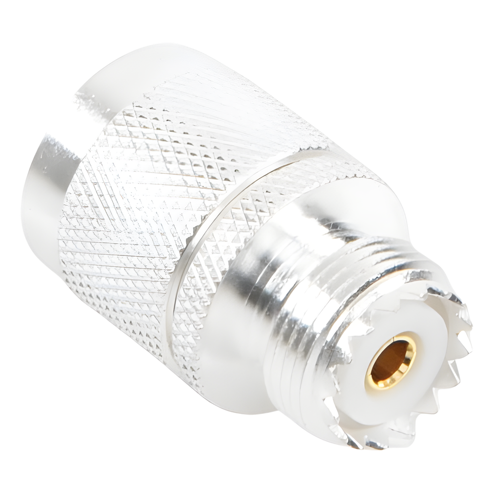 Adaptador en Línea, de Conector N Macho a UHF Hembra (SO-239), Plata/ Oro/ Teflón