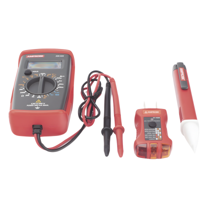 KIT Básico 3 en 1 con Multímetro Digital + Detector de Tensión sin Contacto + Comprobador de Fase GFCI