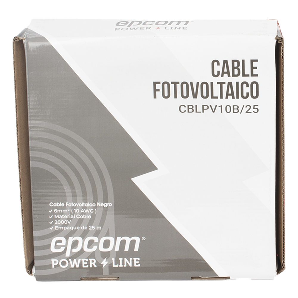Kit de 2 rollos de 25 metros de cable fotovoltaico de cobre, rojo y negro, calibre 10 AWG (6mm²), Tipo PV, 1000/2000 V y 120°C.