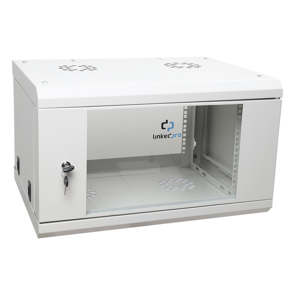 Gabinete de Pared de 6U con Puerta de Cristal Templado, 455 mm de Profundidad Total, Rack de 19'', Acero Reforzado Color Blanco