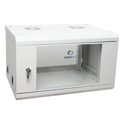 Gabinete de Pared de 6U con Puerta de Cristal Templado, 455 mm de Profundidad Total, Rack de 19'', Acero Reforzado Color Blanco