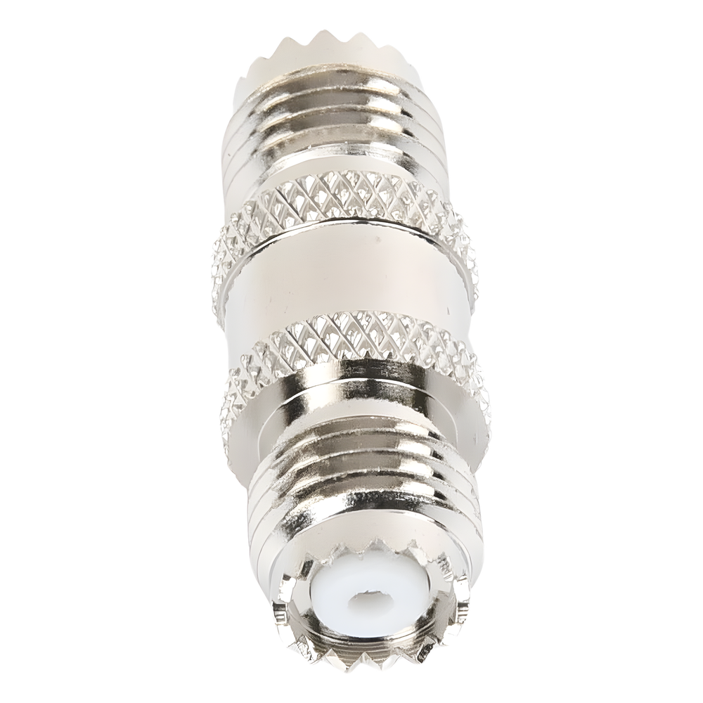 Adaptador Barril en Línea, de Conector Mini-UHF Hembra a Mini-UHF Hembra, Níquel/ Oro/ Teflón