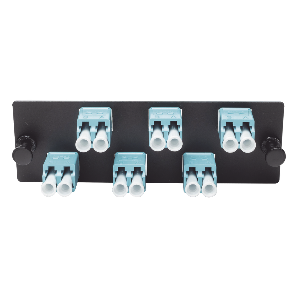 Placa Acopladora de Fibra Optica FAP, Con 6 Conectores LC Duplex (12 Fibras), Para Fibra Multimodo OM3/OM4, Color Aqua