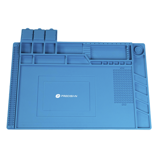 Tapete de silicona de 45 x 30 cm, resistente al calor con áreas magnéticas y de almacenamiento de componentes, ideal para la reparación de equipos y