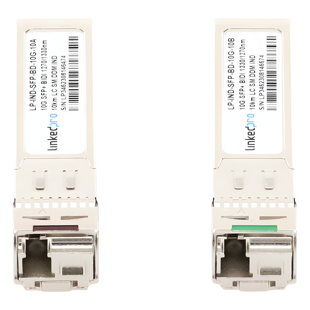 Transceptores Ópticos Industriales Bidireccionales SFP+ (Mini-Gbic) / Monomodo 1270 & 1330 nm / 10 Gbps / 10GBASE / Conector LC/UPC Simplex / DDM