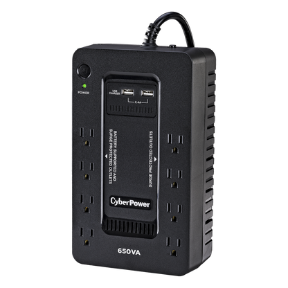 UPS de 650 VA/390 W, Topología Standby con Modo Ahorrador ECO, Entrada 120 Vca NEMA 5-15P, Con 8 Tomas NEMA 5-15R