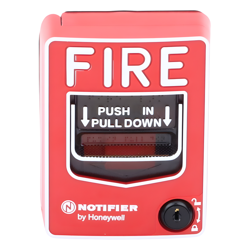 Estación manual de alarma contra incendio de doble acción, con cerradura y llave, para exterior, con caja SB-I/O incluida