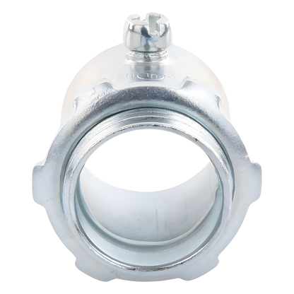 Conector 1" (25mm) pared delgada con tornillo tipo americano galvanizado etiqueta verde