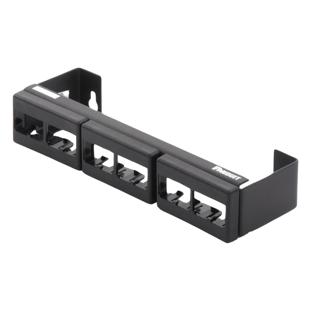 Panel de Parcheo Modular (Sin Conectores), de 12 Puertos Mini-Com, Instalación en Pared con Montaje Incluido, Color Negro