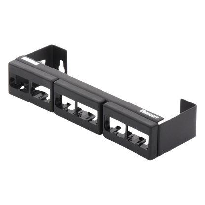 Panel de Parcheo Modular (Sin Conectores), de 12 Puertos Mini-Com, Instalación en Pared con Montaje Incluido, Color Negro