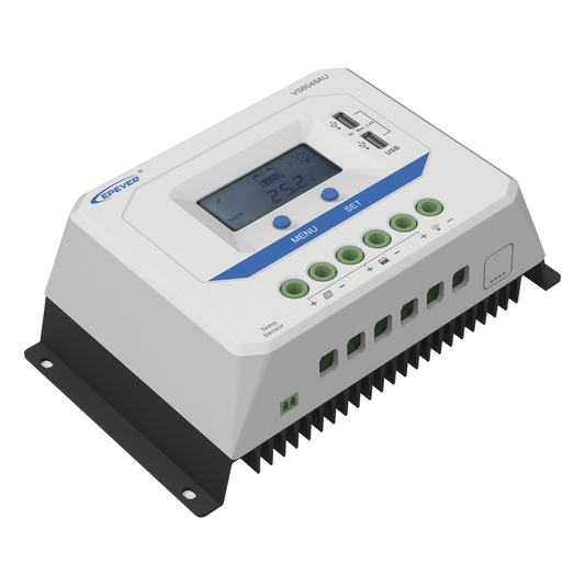 Controlador Solar PWM / 60A / 12/24V/36/48V / Doble USB / Pantalla LCD / Tierra Positivo Común