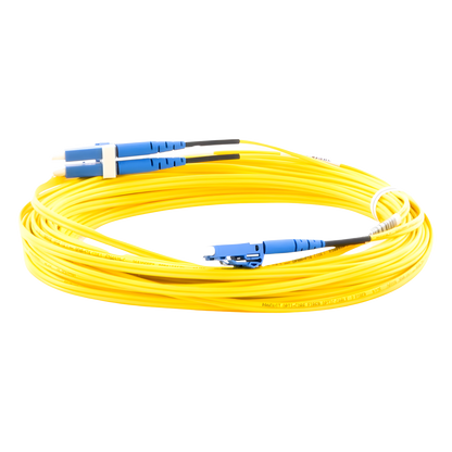 Jumper de Fibra Optica Monomodo 9/125 OS2, LC-LC Duplex, OFNR (Riser), Color Amarillo, 10 Metros (32.81 Pies)