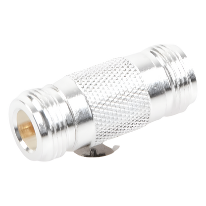 Adaptador Barril en Linea para 50 Ohm, de Conector N Hembra a N Hembra, Plata/ Oro/ Teflón