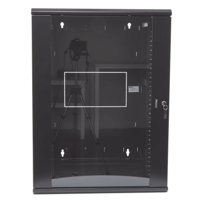 Gabinete PanZone de Montaje en Pared, de 19in, Puerta con Ventana de Seguridad, 18 UR, 635mm de Profundidad, Color Negro