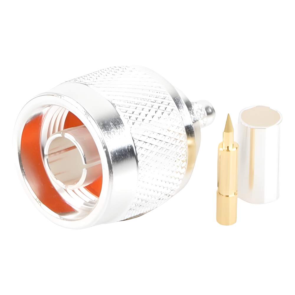 Conector N Macho de Anillo Plegable para Cable LP-195, RG-58/U, Plata/ Oro/ Teflón