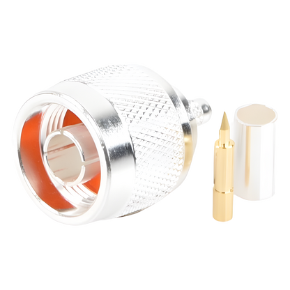 Conector N Macho de Anillo Plegable para Cable LP-195, RG-58/U, Plata/ Oro/ Teflón