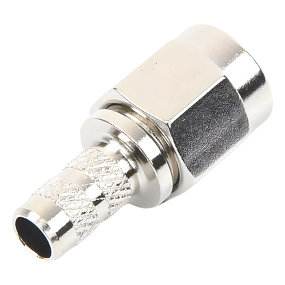 Conector SMA Macho de Anillo Plegable / Cable RG-58/U, RG-142/U, LMR-195 / 50 Ohm / 0 a 12.4 GHz / VSWR 1.3 / Cuerpo Níquel / Contacto Oro / Aislante